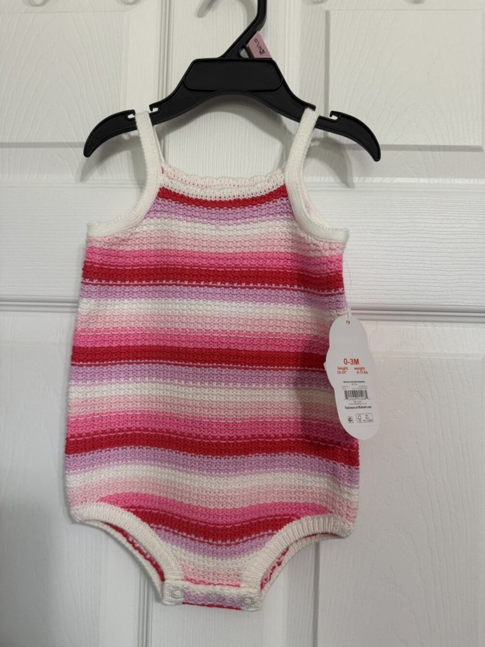 Baby Girl Striped Knit Romper Pink White 0-3M